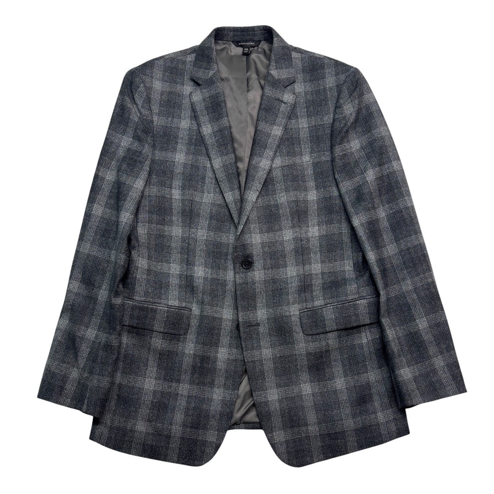 Banana Republic 40L Charcoal Plaid Flannel Blazer Jacket Sport Coat Standard Fit